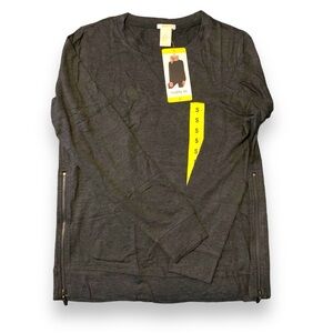 Matty M Women's Side Zip Long Sleeve charcoal Tee Shirt Top Size small